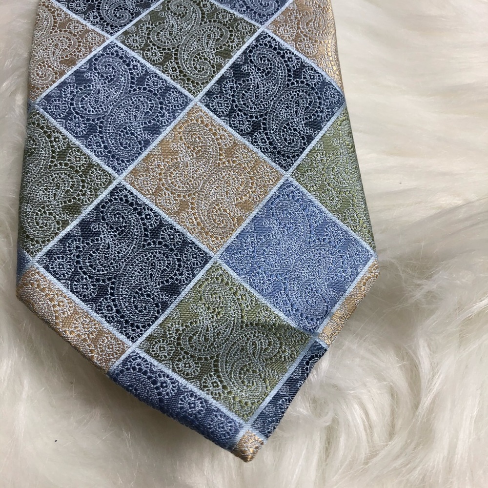 Steve Harvey Silk Checkered Necktie Paisley Print